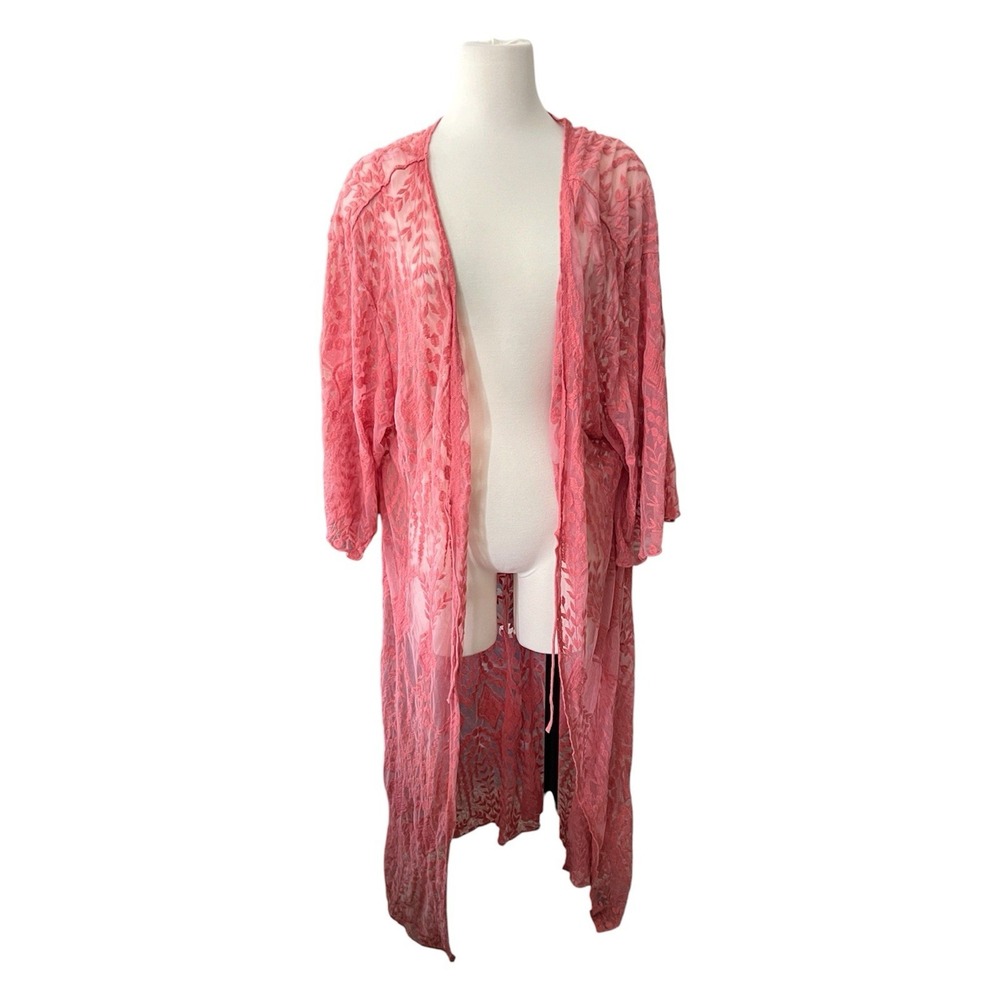 Davi & Dani Dusty Rose Floral Lace Mesh Duster Kimono Size 2XL 3XL Boho Festival